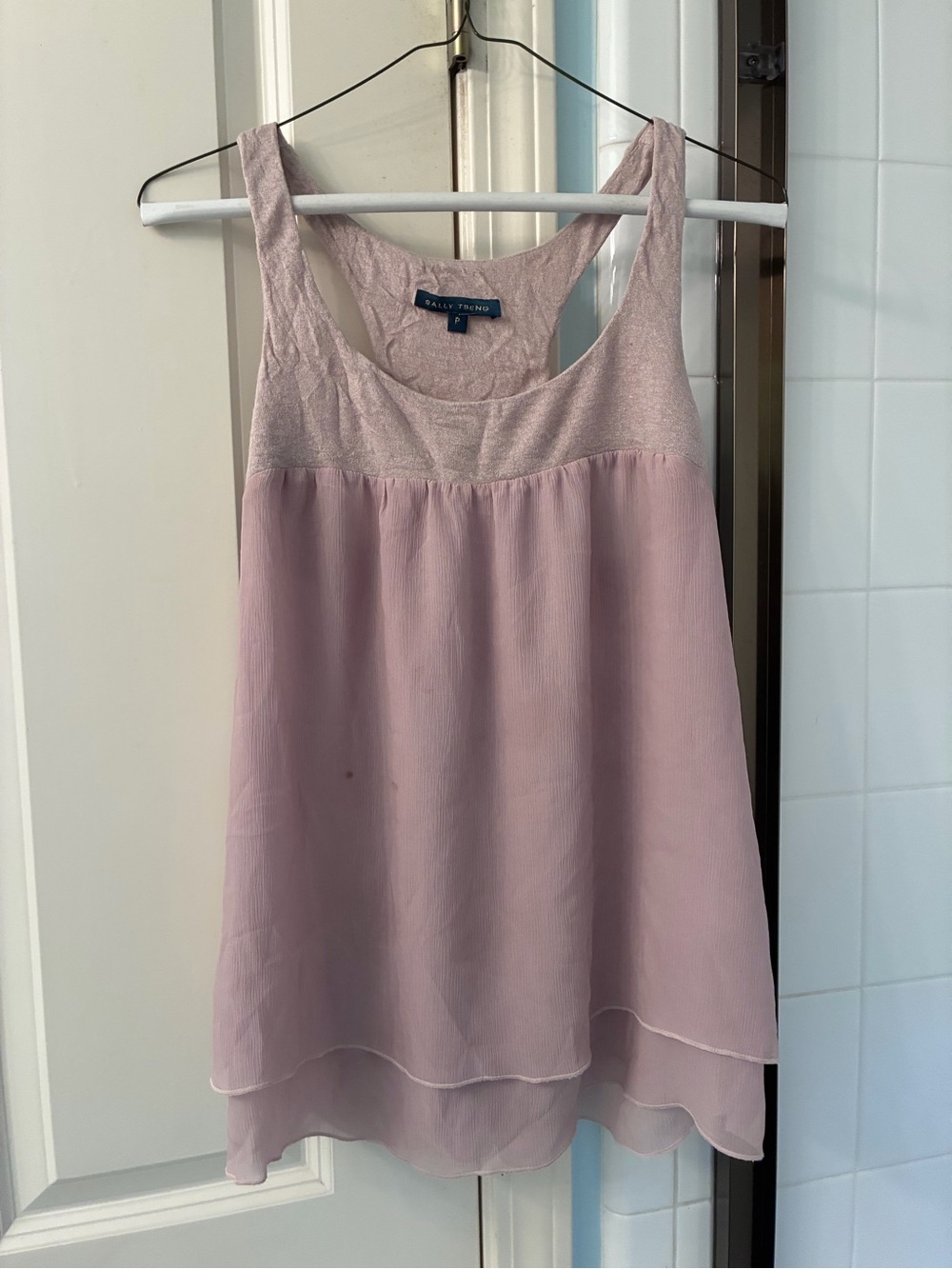 Sally Tseng Lux Babydoll Sleeveless Layered Pink Chiffon Cami Tank Top